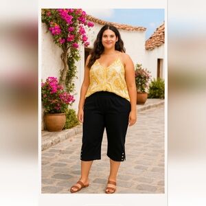 Black Capri Pants with Silver Calf  Accents